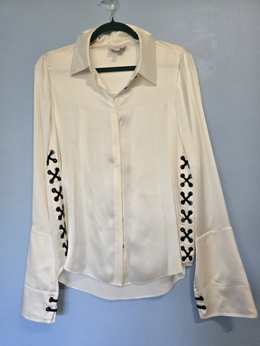 cinq a sept Womens Silk Lace-up White Cream Button-Up Shirt M